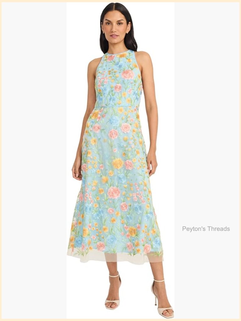 Embroidered Halter Neck Midi Special Occasion Dress With Zipper Closure